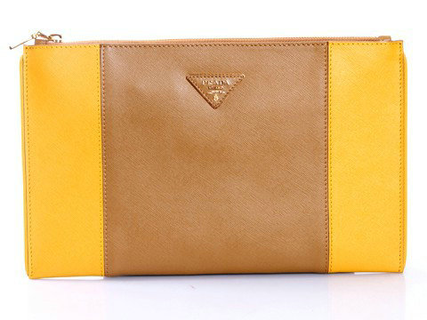 2014 Prada Saffiano Calf Leather Clutch BP625 yellow&tan for sale